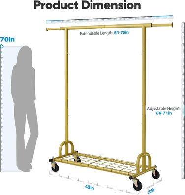 Легкий мобільний вішак для одягу HOKEEPER, 136 кг, висувна штанга