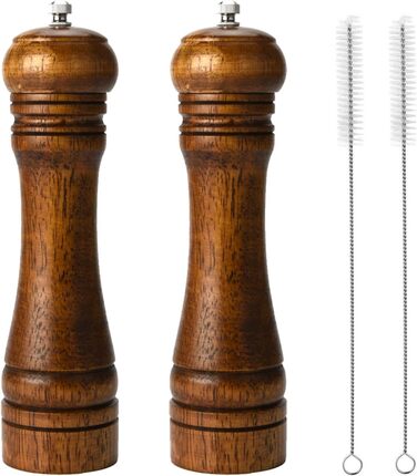 Salt and pepper mill set, wooden pepper mill, salt and pepper mill set, manual mills, solid with adjustable ceramic grinding mechanisms, 2 pieces, 8 inches (I 2 Vintage Colors)