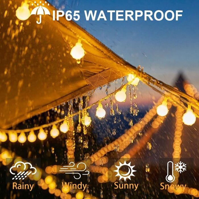 LED гірлянда на батарейках, 20м, 150 LED кульки, гірлянда з вилкою для внутрішнього та зовнішнього використання, 8 режимів світіння, IP45 вологостійка, ідеальна для Різдва, весілля, вечірки, саду, тепле біле світло