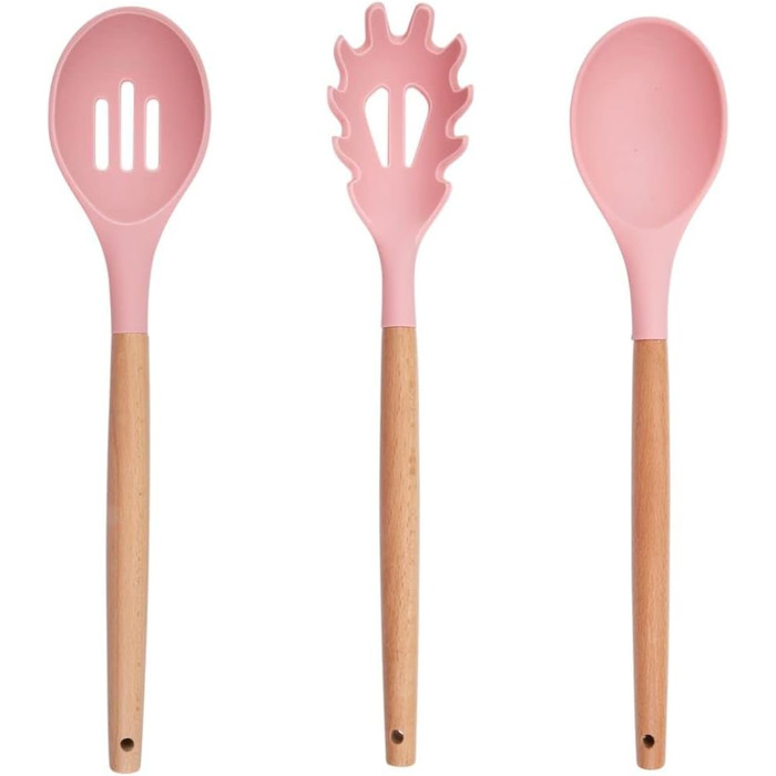 Набір кухонних аксесуарів Alpina 7 предметів з поворотним підставкою - кухонні інструменти, силікон, рожевий