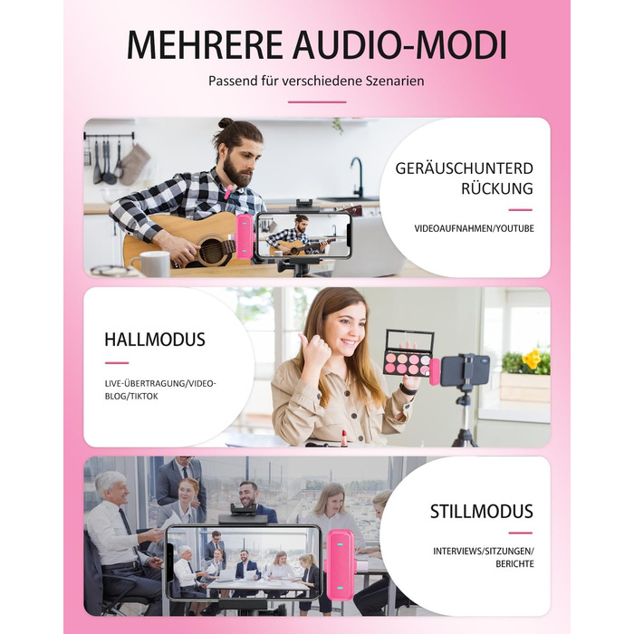Беспроводной петличный микрофон Bayanbulu для iPhone, iPad, Android, TikTok, YouTube, Vlog (2 шт., Розовый)