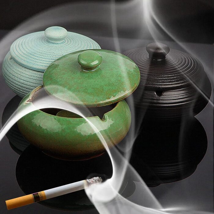 Керамічна попільничка для сигарет чорного кольору з кришкою, для вулиці, ретро-дизайн, захист від вітру, для дому, офісу, балкону, дивану