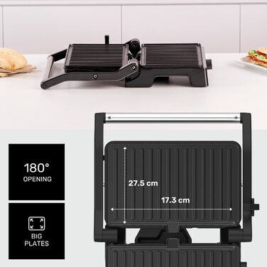 Taurus Electric Contact Grill GR1500X | 1500W | Non-Stick Plates | Adjustable Thermostat | Square Grill Plates