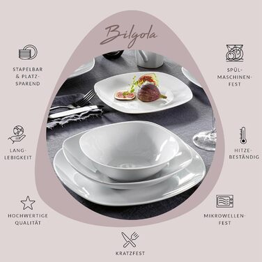 SÄNGER | Bilgola White Tableware Set, 18-Piece Dinnerware Set for 6 People with Soup, Dessert, & Flat Plates Made of Porcelain | PREMIUM COLLECTION Tableware Set 18 pcs