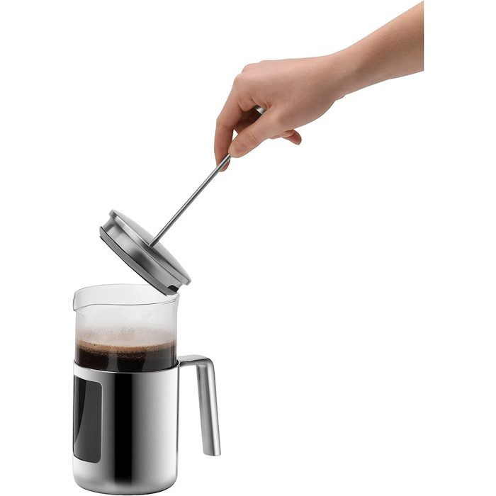 WMF Kult Coffee Press 1l, French Press, Coffee Maker for 6 Cups, Glass, Brushed Cromargan Stainless Steel, Dishwasher Safe