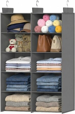 Настінна вішалка-органайзер для одягу, 6 ярусів, сіра. З металевими гачками, для зберігання в шафі, спальні, гуртожитку. Економія місця.