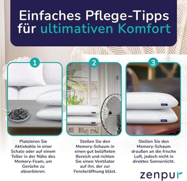 Набір ортопедичних подушок ZenPur з ефектом пам'яті (Memory Foam), 40x60x13 см, ергономічна подушка для шиї з бамбуковим чохлом Oeko-Tex, 2 шт.