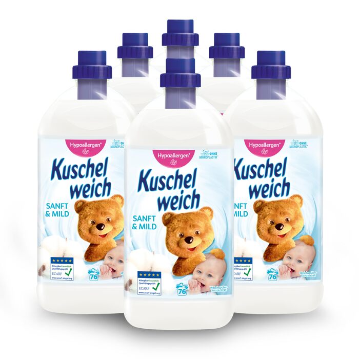 Кондиціонер для білизни Kuschelweich Sanft & Mild, гіпоалергенний, без мікропластику, 6 x 2 л (на 456 прань)