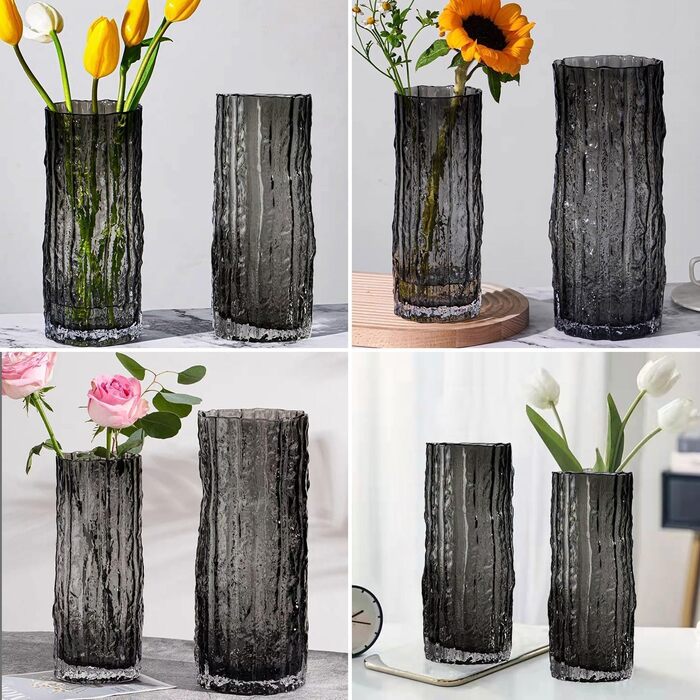 Скляна ваза QEEYON - сучасний циліндр, велика декор ваза, ручної роботи, прозора, 30x10 см, для дому, офісу, весілля, подарунок