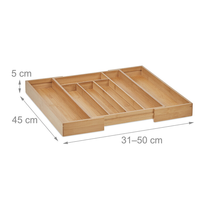 Relaxdays Extendable Bamboo Cutlery Box