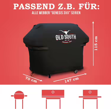 Old South - Weatherproof Grill Cover - Grill Cover for Weber, Napoleon, Brinkmann, Char Broil Gas Grills - BBQ Cover Black (147 x 70 x 115 cm)