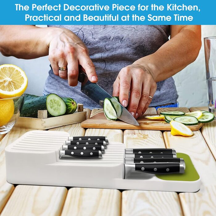 Органайзер для ножів у шухляду двоярусний, на 9 ножів, білий - безпечний та компактний тримач для ножів на кухню