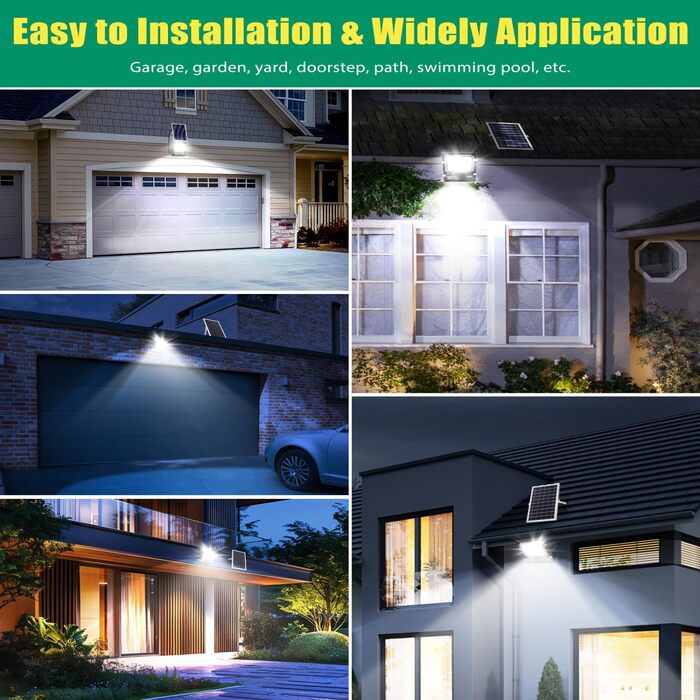 Aigostar Solar LED Floodlight Outdoor with Large Solar Panel, 5m Cable, Dimmable 3000K/4500K/6500K, 8000mAh, Large Battery Capacity, IP66, Solar Lamps for Outdoor Gardens, Solar Light with Remote Control