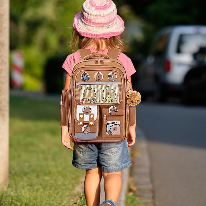 Рюкзак Capybara для дітей: комплект з пеналом та ланч-боксом. Коричневий шкільний рюкзак для хлопчиків та дівчаток