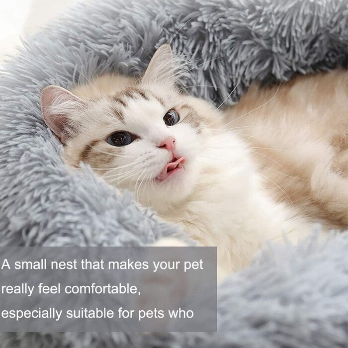 Cozy Cat Bed, Small Dog Bed, Warm Snuggly Soft Plush Winter Bed for Cat Caves, Non-Slip Bottom, Machine Washable, Sofa Bed for Puppies/Small Medium Cats (Gray, 50 cm)