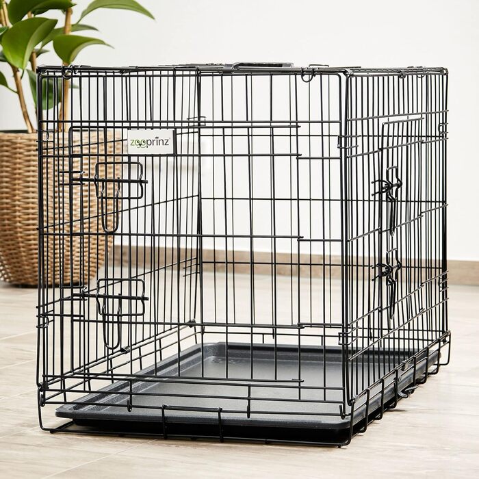 Складана переносна собача будка ZooPrinz з міцного металу – клітка для собак з 2 дверцятами, піддон, ручка для перенесення, 4 розміри (77,5 x 48,5 x 55,5 см)