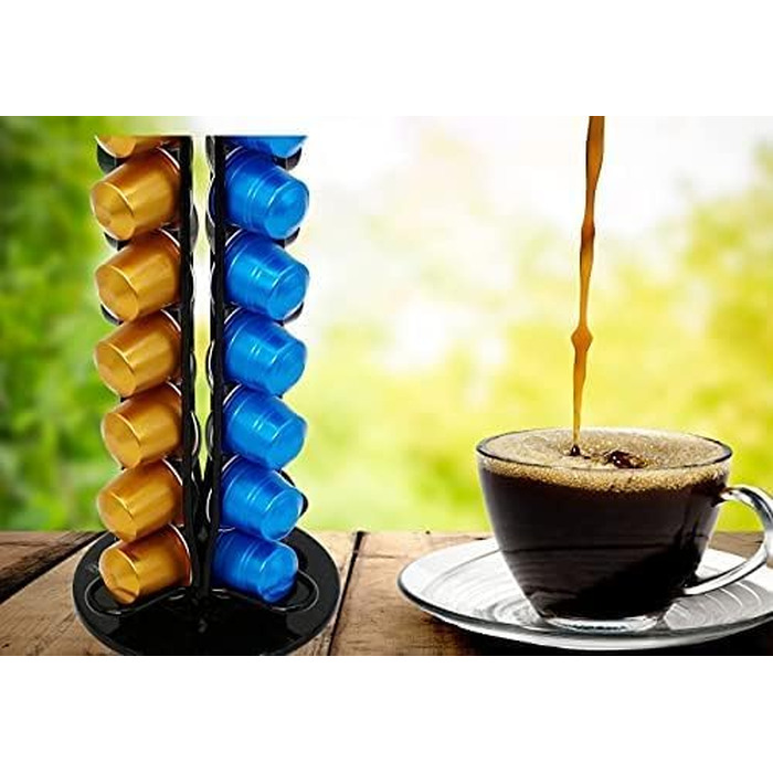 Органайзер для кавових капсул Exzact, сумісний з Nespresso (на 40 капсул), обертовий стійка-холдер 360°, протиковзкий, чорний