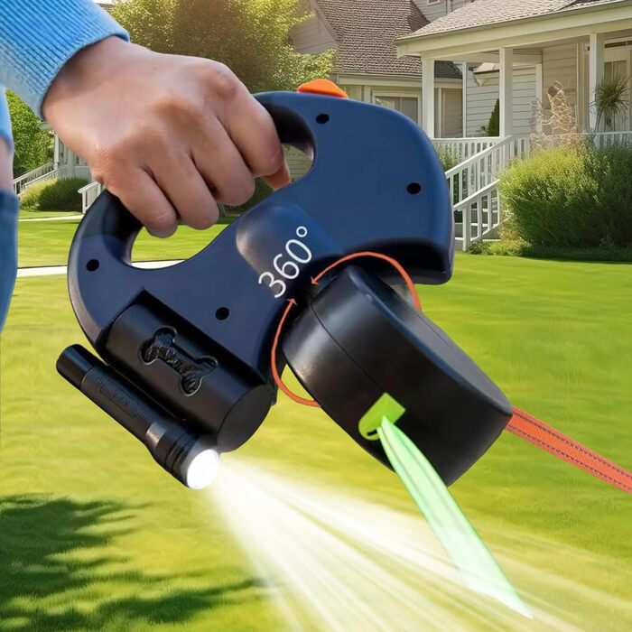 Висувна поводок для собак, 3 метри з LED-підсвіткою, подвійний поводок для 2 собак, обертання на 360°, без перекручування, з пакетами для вигулу, для собак до 50 кг, для тренувань та прогулянок (Чорний)