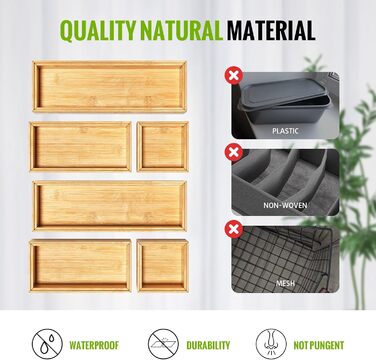 Rainsworth Drawer Organizer 5cm Height, Bamboo Box Stackable, Cosmetic Vanity Makeup Bathroom Organizer Box, 6 Piece Kitchen Drawer Organization System, Christmas Gifts Storage Box