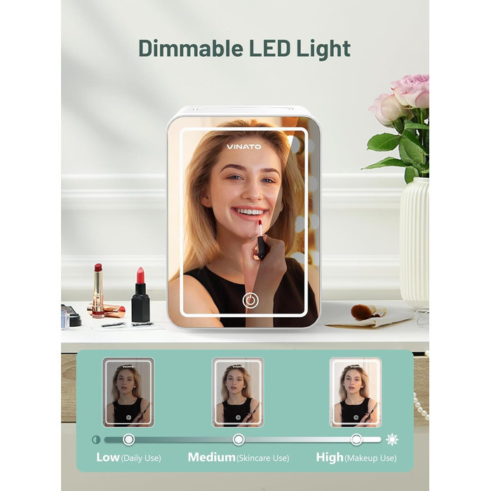 Міні-холодильник VINATO для косметики, 4L з LED-дзеркалом, 220V/12V, охолодження/нагрівання, для авто, офісу, спальні, гуртожитку