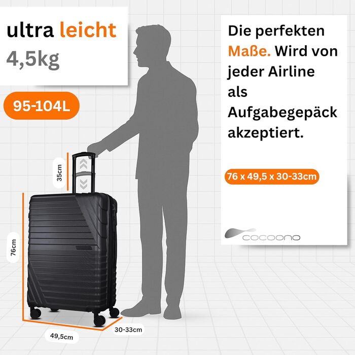 Валіза Cocoono Hartschalenkoffer XL: велика, 95-104L, 8 коліс, ABS, TSA-замок, телескопічна ручка, антрацит