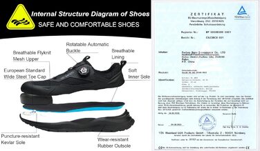 Робочі черевики чоловічі/жіночі, захисні черевики зі сталевою капами, легкі, неслизькі, дихаючі, водонепроникні, літні, чорні. Розмір 47 EU (відповідає 46.5 M105)