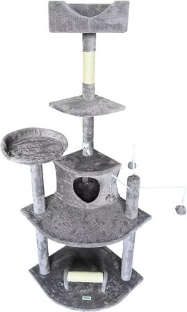 Кігтеточка для котів ESTEXO, 163 см, сірий колір. Ігровий комплекс, кріпиться до стіни, для котів