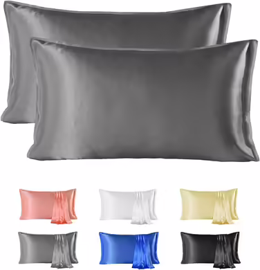 Silk 22 Momme Silk Pillowcase Set of 2, 100% Mulberry Silk Pillowcase for Hair and Skin with Envelope Closure, Soft and Smooth Silk Pillowcase, 50 x 90 cm Grey