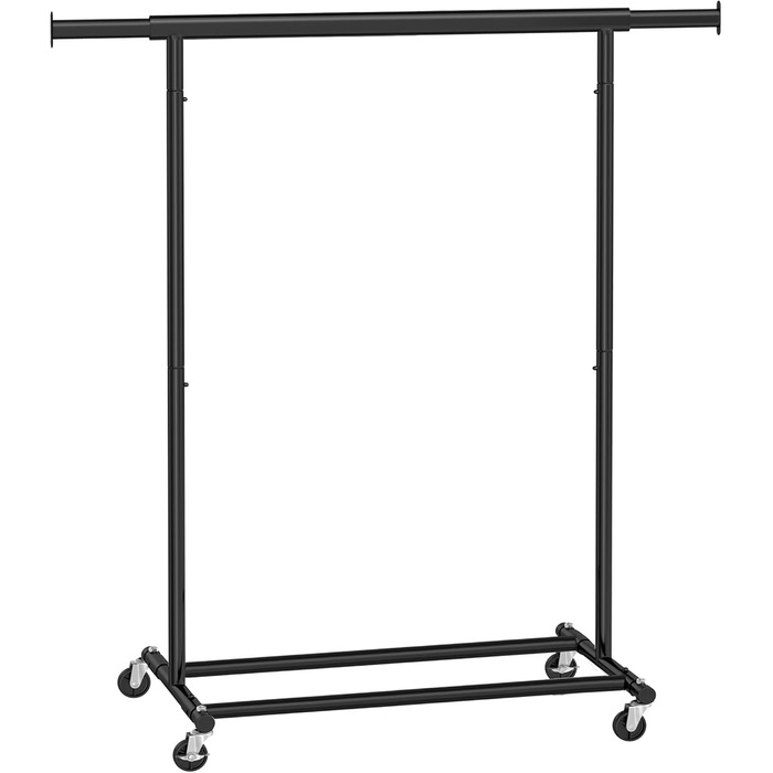 SONGMICS Clothes Rack with Wheels, Heavy-Duty Garment Rack, Extendable Clothes Rod, Load Capacity up to 100 kg, Easy Assembly, Portable, Black HSR13BKV1