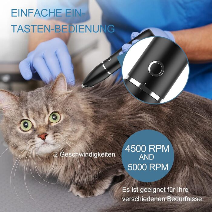 Триммер для собак: набір для стрижки кігтів, USB-зарядка, безпечний, тихий, IPX7 водонепроникний, чорний