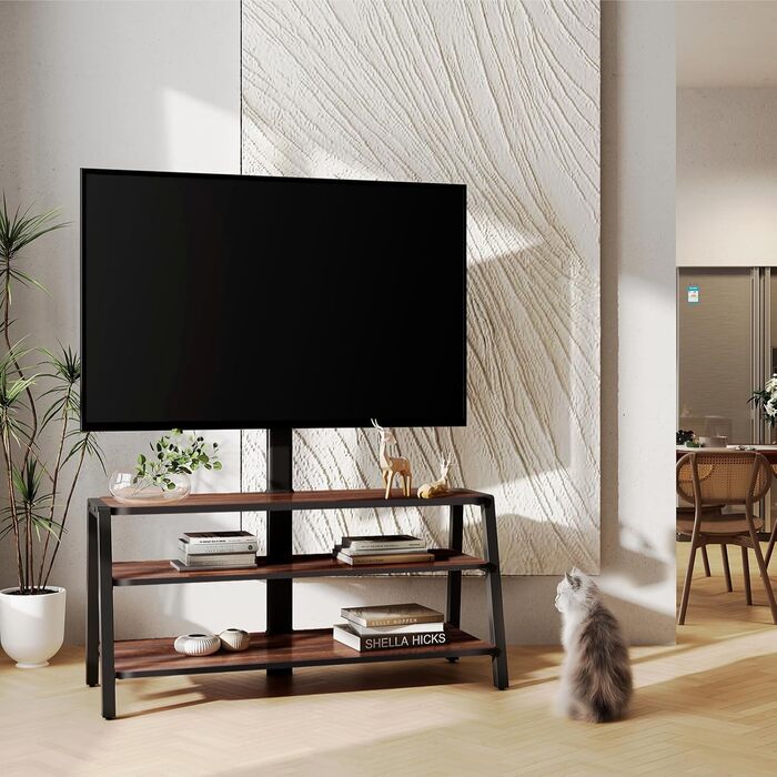 FITUEYES TV Stand with Mount - Adjustable Height TV Console for 37-70 inch TVs (up to 35kg) - Brown Wood