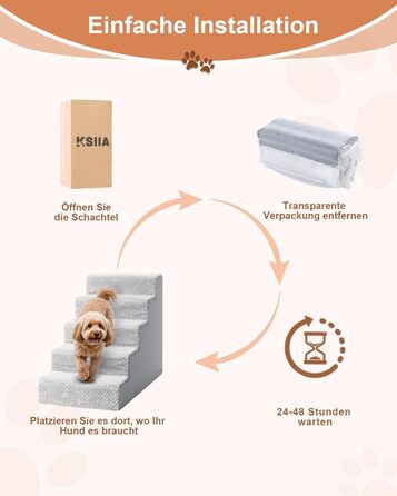 Східці для собак KSIIA, 44 см, сірі, 75x40x55 см - знімний, машинний змив, протиковзкі