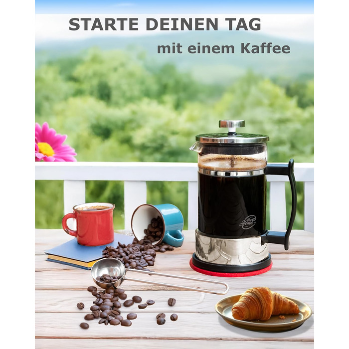 Френч-прес скляний 0,6 л з нержавіючої сталі - набір для приготування кави з запасним фільтром та ложкою - ручна кавомашина для кави та чаю