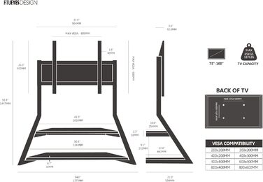 FITUEYES Modern TV Stand for 75-100 inch TVs - Adjustable Height, Swivel, Wood & Metal, Cable Management, VESA 800x600, Eiffel Series
