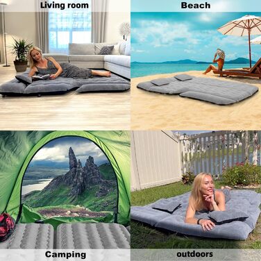 Automatic Inflatable Air Mattress for SUV - Flocked Surface, 2-Pillow Air Bed for Car Trunk, Travel, Camping & Home Use (Light Gray, 185x140x16 cm)