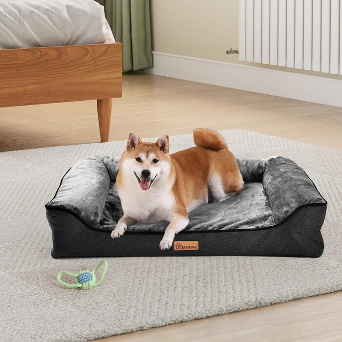 Крісло-ліжко для собак середніх порід YITAHOME, 51x48 см, ортопедичне, знімний чохол, чорне