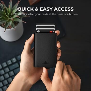 Гаманець чоловічий RFID захист Stealth Wallet - мінімалістичний алюмінієвий картхолдер зі шкіри (срібний/чорний)