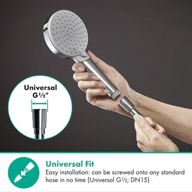 hansgrohe Vernis Blend - Showerhead, Hand Shower with round showerhead (100 mm), showerhead with anti-limescale function, 26270670 (Chrome, 2 water-saving spray patterns)