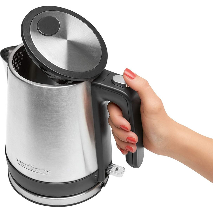 Електричний чайник ProfiCook PC WK 1290, 1.5 л, 2200 Вт, нержавіюча сталь, чорний, з подвійними стінками, збірна база з обмоткою кабелю