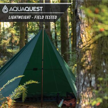 AquaQuest Safari Waterproof Tarp - Lightweight Sun & Rain Shelter for Camping, Hiking, Backpacking & Hammocks (3x2m, Green)