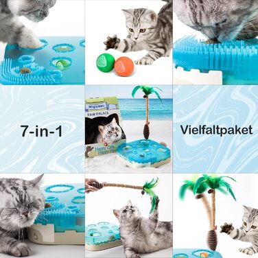Migipaws Cat Toy, 7-in-1 Electric Interactive Cat Toy, Rolling Ball, Flexible Angel with Feathers, Catnip, Cat Grooming, Cardboard Cat House, Paw Palace for House Cats
