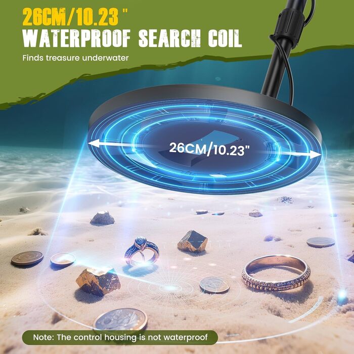 Металошукач з водонепроникною котушкою, регульована штанга, регульована довжина, чутливість та аудіо, легкий для дорослих та дітей, режими 'Всі метали', 'DISC', 'PP', LCD-дисплей