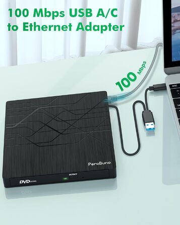 Зовнішній DVD-привід PeroBuno USB 3.0 Type-C, CD/DVD ROM +/-RW, ультратонкий оптичний накопичувач та записник для ноутбука, ПК, MacBook (Windows, Linux, macOS)