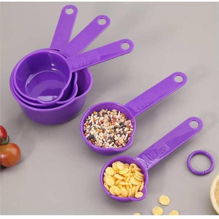 Measuring cup and spoon set, 11-piece plastic measuring cup and spoon set for dry and liquid ingredients, 5 measuring cups and 6 measuring spoon set for kids for cooking and baking, color: Pink