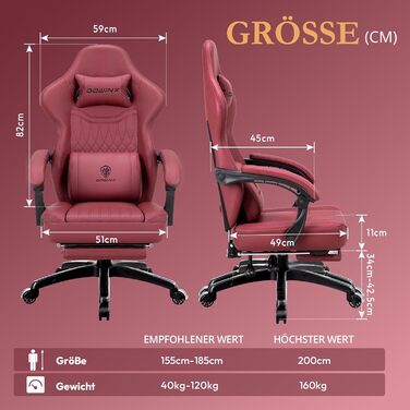 Ігровий крісло Dowinx з пружинним сидінням та масажем попереку, ергономічний геймерський крісло з підніжкою, офісне крісло з PU шкіри (Червоний)