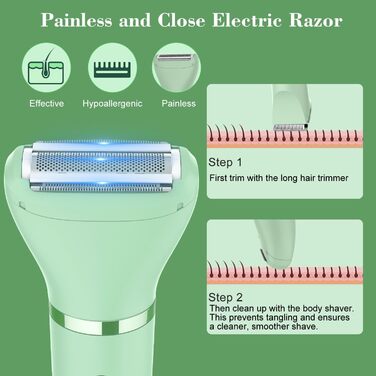Електричний жіночий триммер для тіла 3-в-1: обличчя, ноги, зона бікіні. Вологостійкий, з LCD-дисплеєм (зелений)
