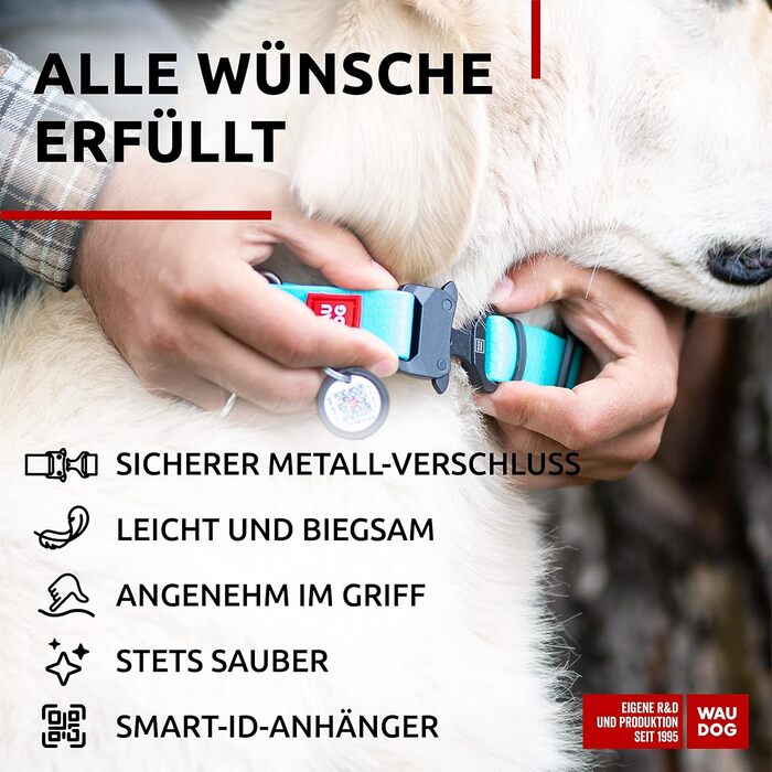 Нашийник для собак WAUDOG: водонепроникний, регульований, для великих, середніх та малих собак, з металевою застібкою, 31-49 см, ширина 25 мм, світловідбиваючий