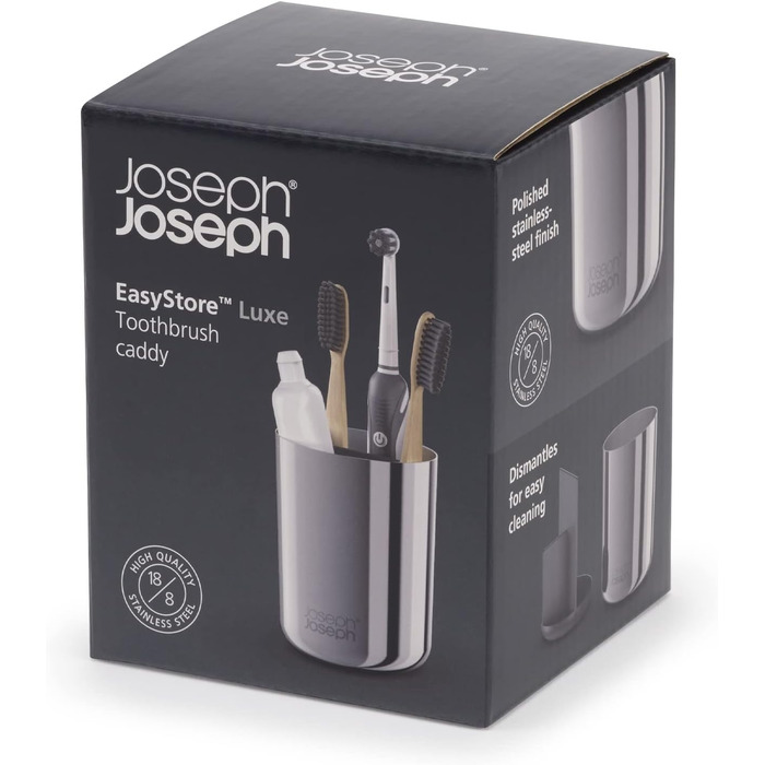 Joseph Joseph EasyStore - Luxus Edelstahl Zahnbürstenhalter Caddy Badezimmer Lagerung, Regular - Stainless Steel