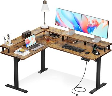 Офісний кутовий стіл OffiGo з регулюванням висоти 150x120 см, з розеткою, електричний, з підставкою для монітора, білий