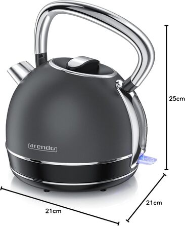 Arendo Retro Stainless Steel Kettle - 2.2L, 2200W, Cool Grey - Electric Kettle with Removable Scale Filter & Auto Shutoff